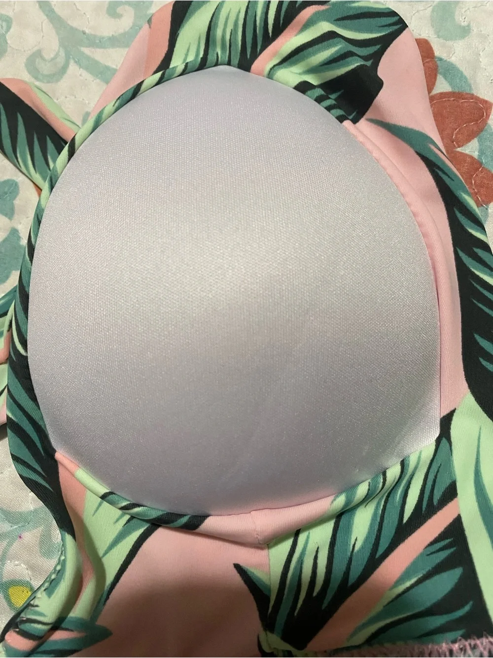 Pink Tropical Leaf One-Piece Swimsuit with Green Palm Print